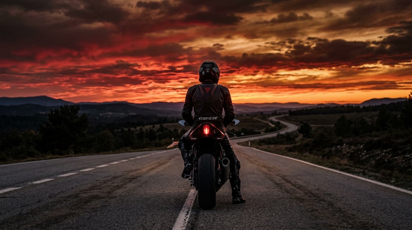 Superbike on Highway Sunset